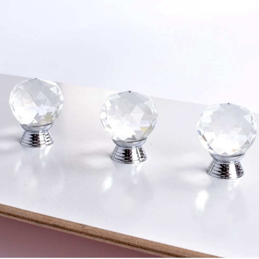 Set of 8 Round Globe Glass Chrome Drawer Cabinet Knobs